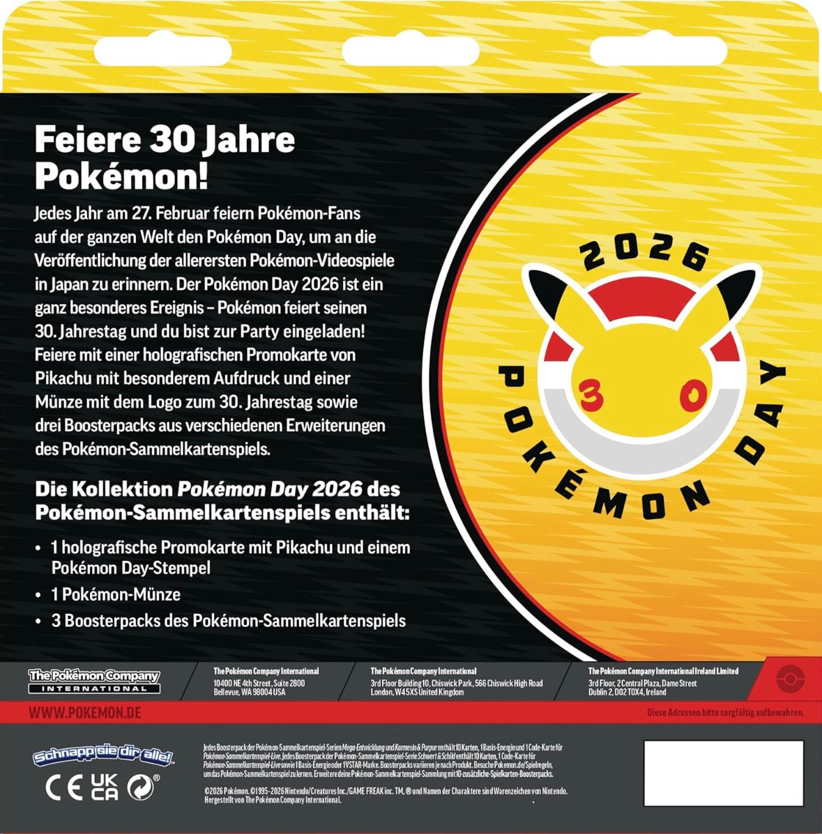 Kollektion Pokémon Day 2026 (1 holografische Promokarte, 1 Münze und 3 Boosterpacks)