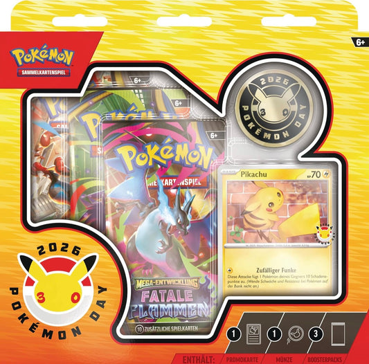 Kollektion Pokémon Day 2026 (1 holografische Promokarte, 1 Münze und 3 Boosterpacks)